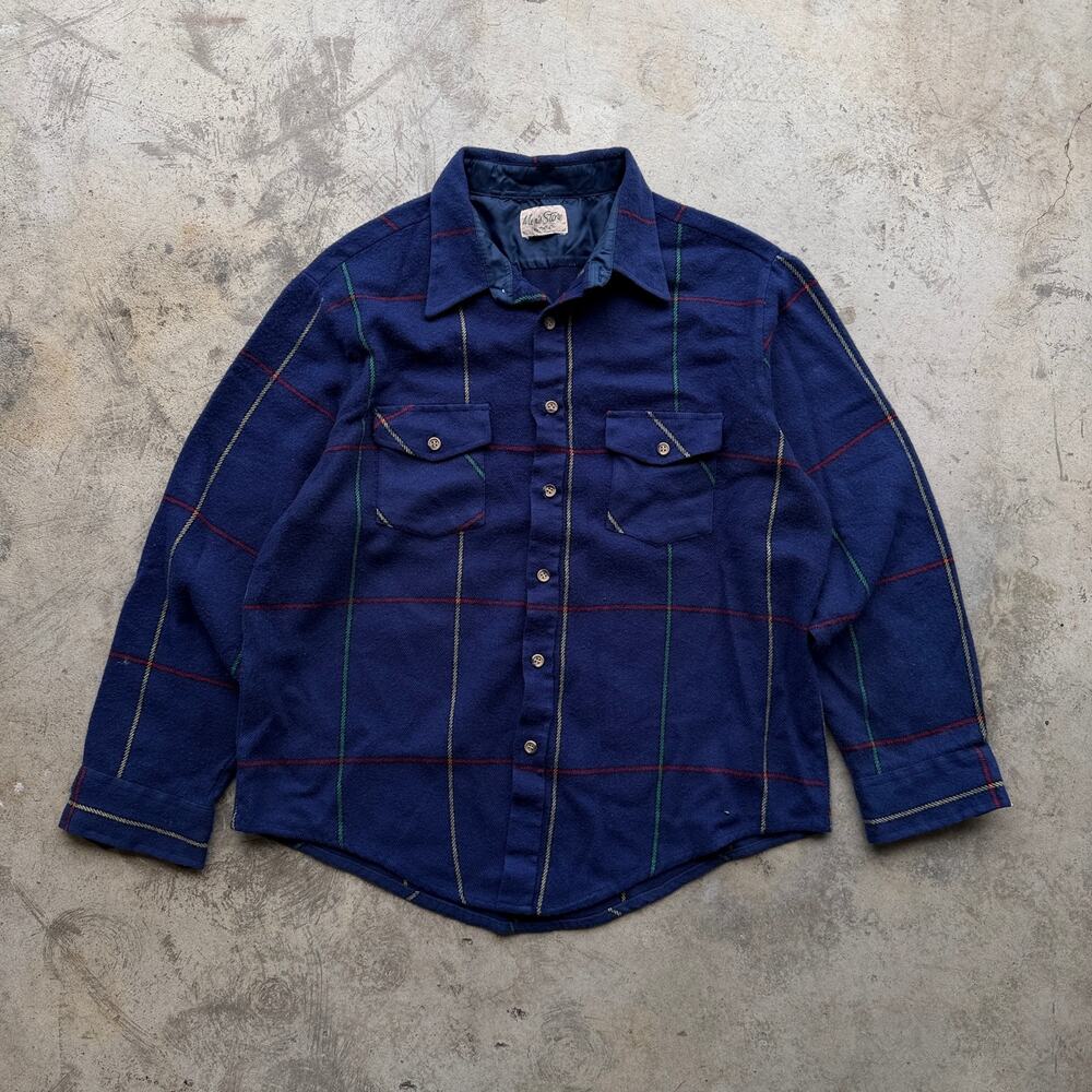 Vintage 80s Plaid Wool Flannel Button Up Shirt